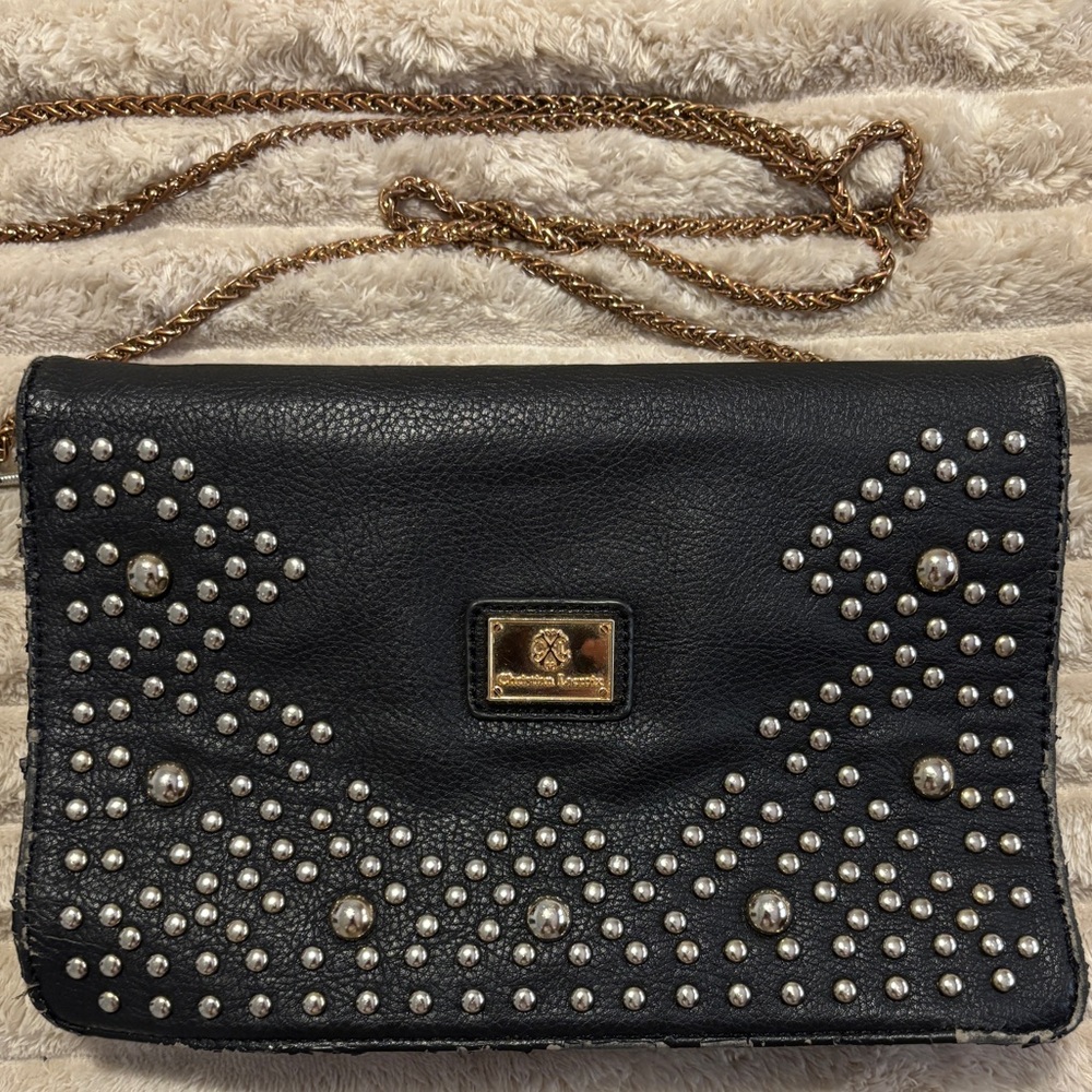 Black & Gold Studded Christian LaCroix Vintage Clutch / Shoulder / Crossbody Bag